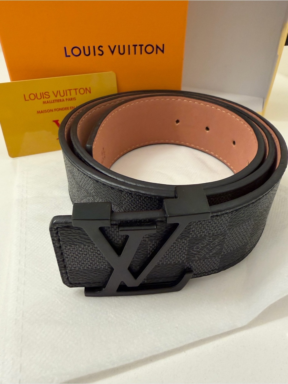 Louis Vuitton Black Damier Graphite Leather Belt